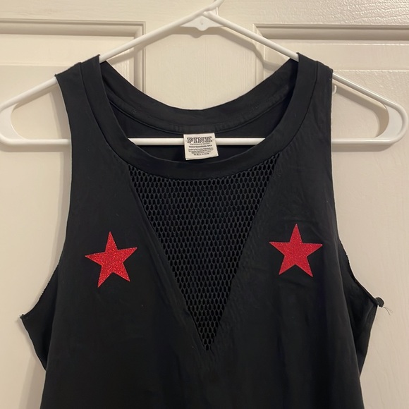 NWOT Victoria’s Secret PINK Muscle Tank Black "Red White & Lit" 100% cotton- XS - Picture 3 of 7